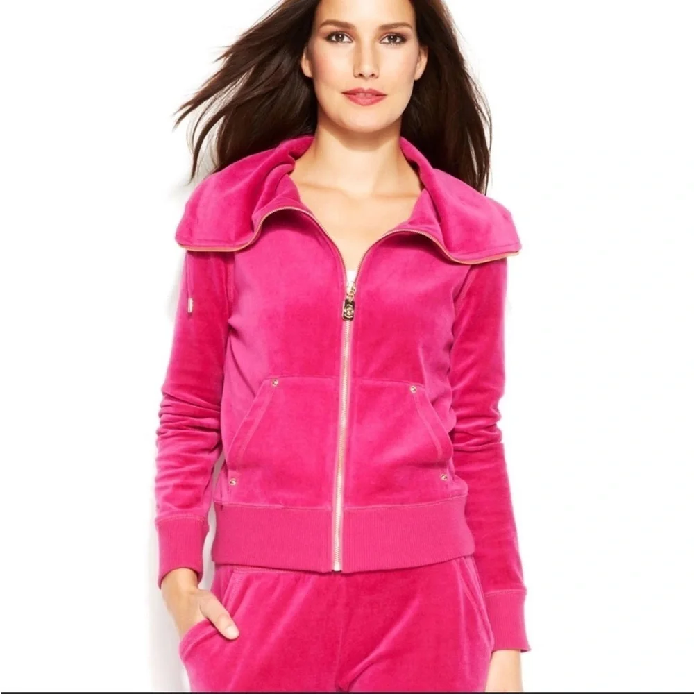 Michael Kors Hot Pink Velour Zip Up Jacket Small